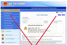 Đối tượng lừa đảo giả mạo trang Website của Bộ Tài chính. (Ảnh: Vietnam+)