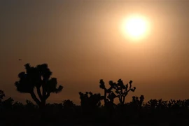 Hoàng hôn ở Lancaster, California (Mỹ) khi nhiệt độ lên tới 41,6 độ C, ngày 12/7/2021. (Ảnh: AFP/TTXVN)