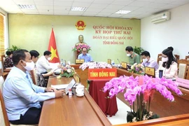 Các đại biểu Quốc hội tỉnh Đồng Nai tham gia phiên thảo luận ở tổ tại điểm cầu tỉnh Đồng Nai đối với từng dự án luật. (Ảnh: Nguyễn Văn Việt/TTXVN)