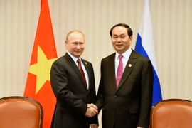 Chủ tịch nước Trần Đại Quang gặp Tổng thống Liên bang Nga Putin trong khuôn khổ Tuần lễ Cấp cao APEC lần thứ 24 tại Peru. (Nguồn: TTXVN)