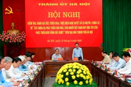 Trưởng ban Tuyên giáo Trung ương Võ Văn Thưởng phát biểu tại buổi làm việc. (Nguồn: hanoi.gov.vn)