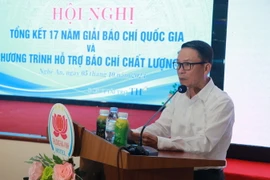 Ông Nguyễn Đức Lợi, nguyên Ủy viên BCH Trung ương Đảng, nguyên Tổng Giám đốc TTXVN, Phó Chủ tịch Thường trực Hội Nhà báo Việt Nam phát biểu tại Hội nghị. (Ảnh: Nguyễn Văn Nhật/TTXVN)