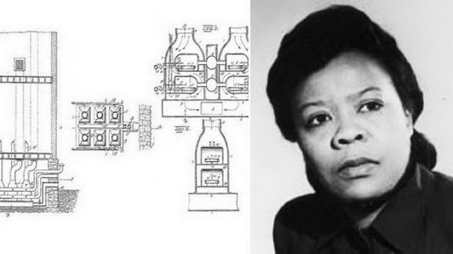 Nhà phát minh Alice Parker và phác thảo hệ thống sưởi trung tâm của bà. (Ảnh: afrobizworld) he-thong-suoi-trung-tam-resize.jpg