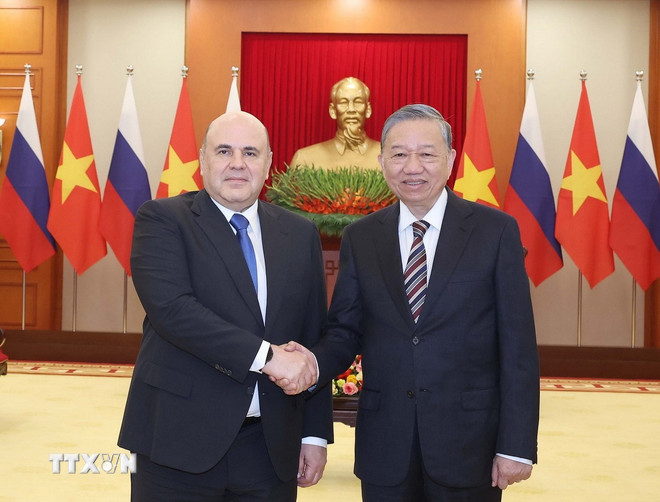 Tổng Bí thư Tô Lâm tiếp Thủ tướng Liên bang Nga Mikhail Vladimirovich Mishustin. (Ảnh: Thống Nhất/TTXVN) ttxvn-tong-bi-thu-to-lam-tiep-thu-tuong-nga-mikhail-vladimirovich-mishustin-7807001-resize.jpg